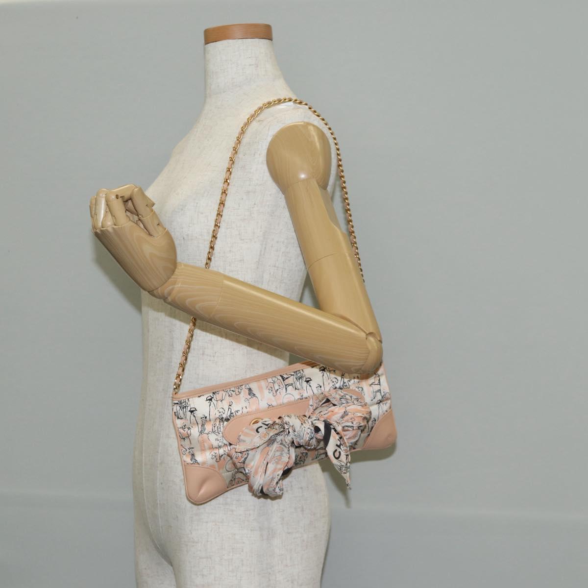 CHANEL Chain Shoulder Bag Silk Pink Gold CC Auth 140122SAV