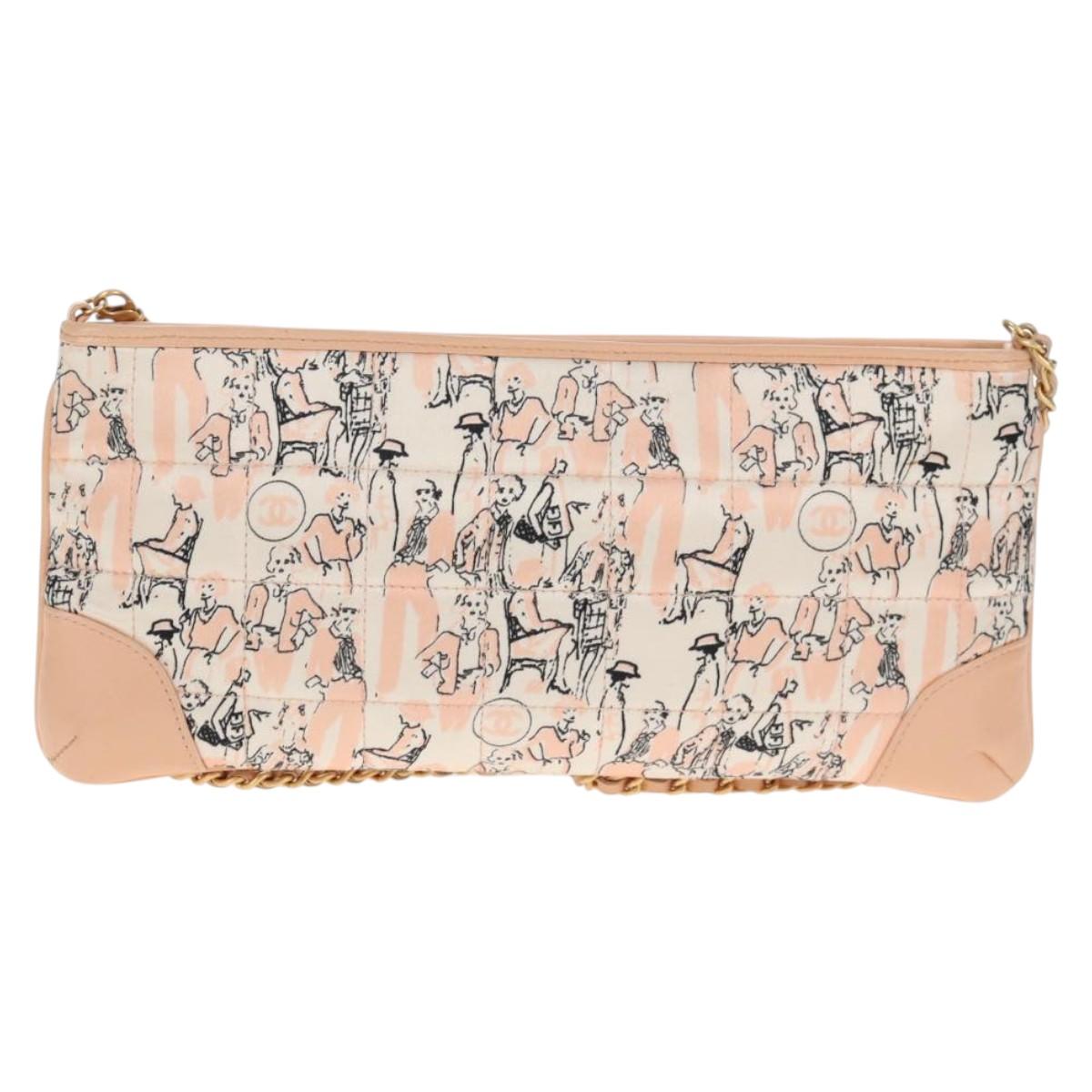 CHANEL Chain Shoulder Bag Silk Pink Gold CC Auth 140122SAV