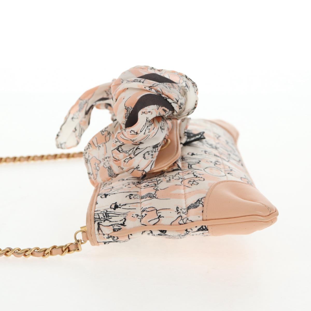 CHANEL Chain Shoulder Bag Silk Pink Gold CC Auth 140122SAV