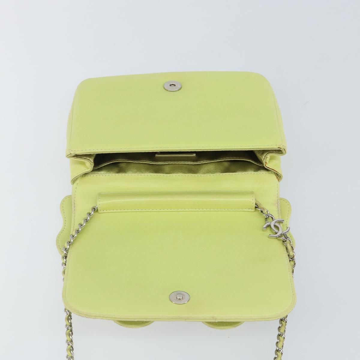 CHANEL Matelasse Chain Shoulder Bag Lamb Skin LIme Green Silver CC Auth 140123V