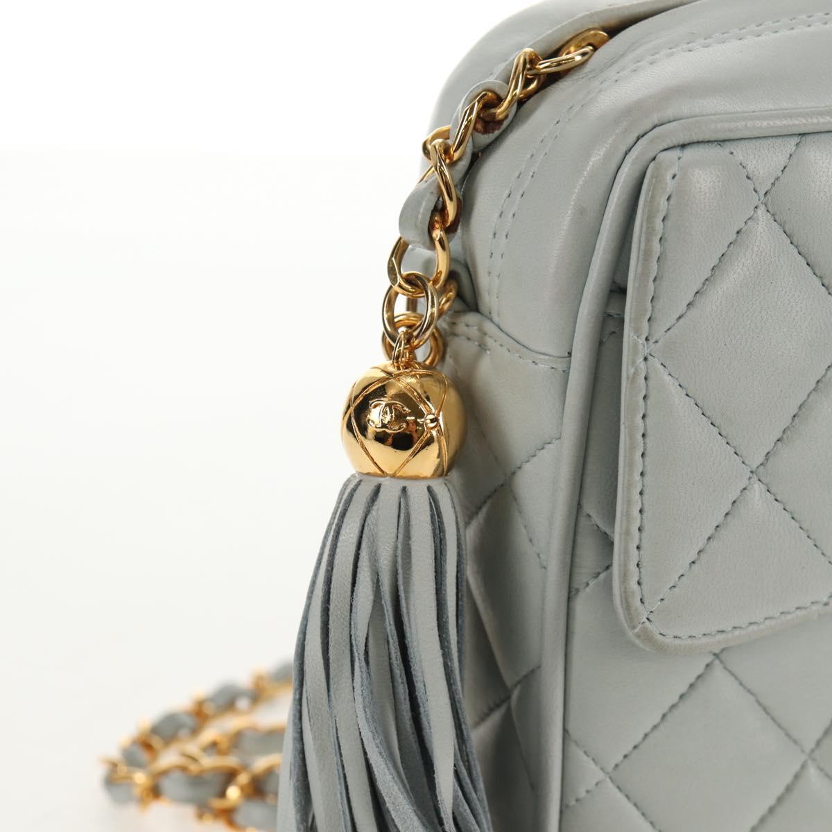 CHANEL Matelasse Chain Shoulder Bag Lamb Skin Light Blue Gold CC Auth 140125V