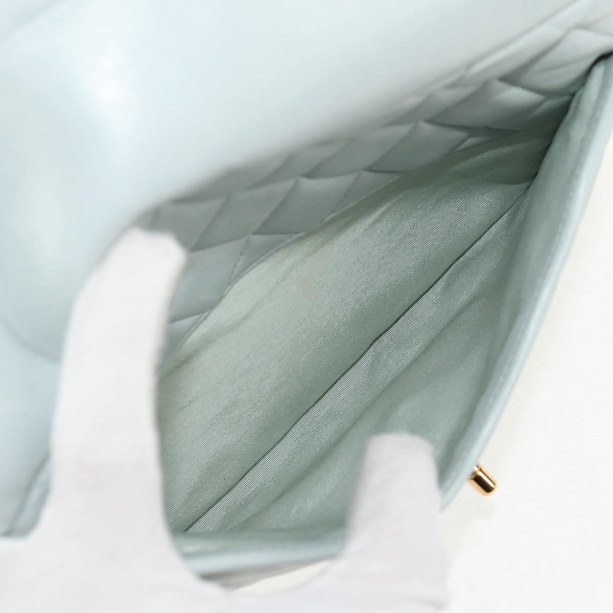 CHANEL Matelasse Chain Shoulder Bag Lamb Skin Light Blue Gold CC Auth 140125V