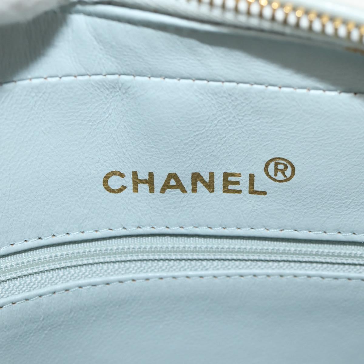 CHANEL Matelasse Chain Shoulder Bag Lamb Skin Light Blue Gold CC Auth 140125V