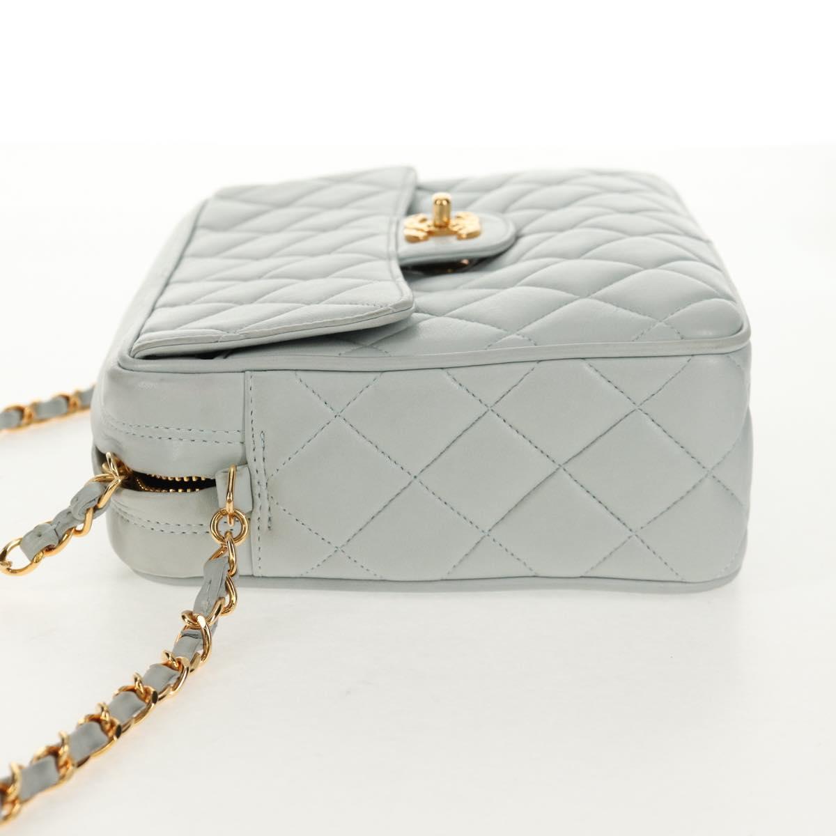 CHANEL Matelasse Chain Shoulder Bag Lamb Skin Light Blue Gold CC Auth 140125V
