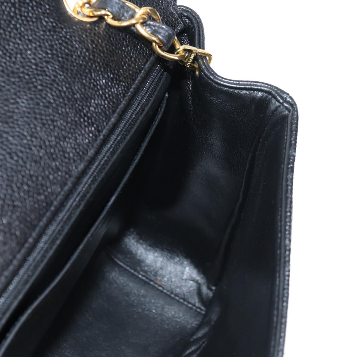 CHANEL Matelasse Diana Chain Shoulder Bag Caviar Skin Black CC Auth 140126SM