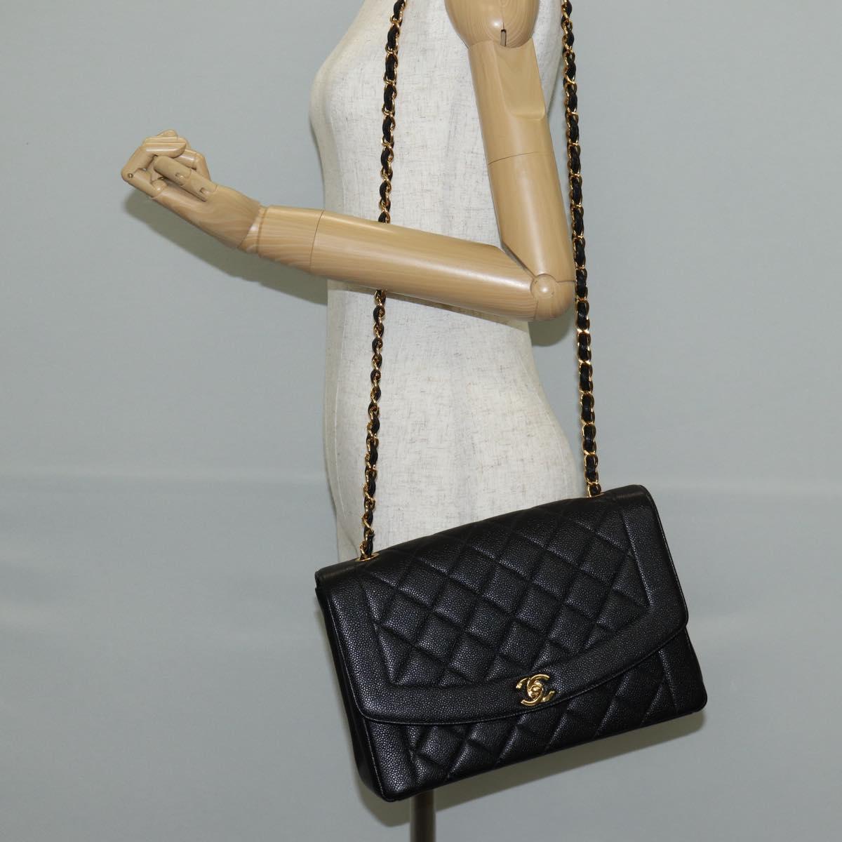 CHANEL Matelasse Diana Chain Shoulder Bag Caviar Skin Black CC Auth 140126SM