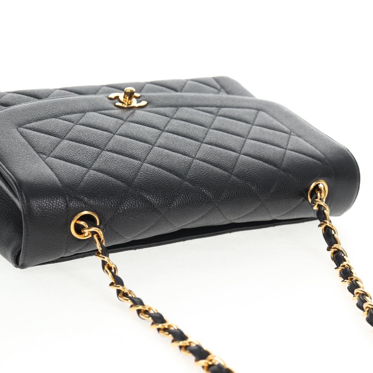 CHANEL Matelasse Diana Chain Shoulder Bag Caviar Skin Black CC Auth 140126SM