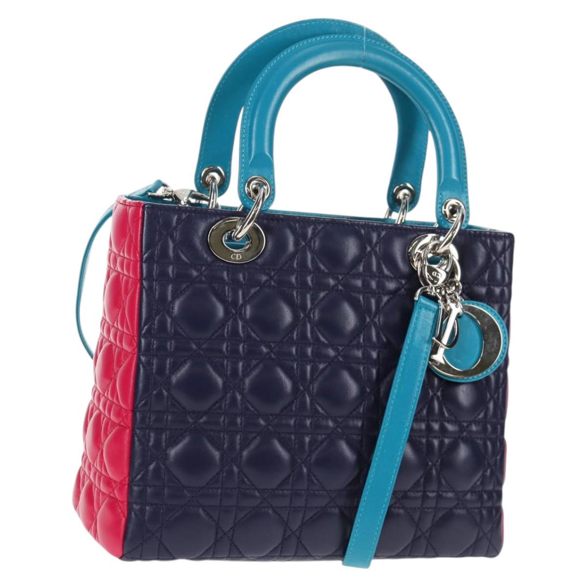 Christian Dior Canage Hand Bag Leather 2way Multicolor Silver Auth 140132M