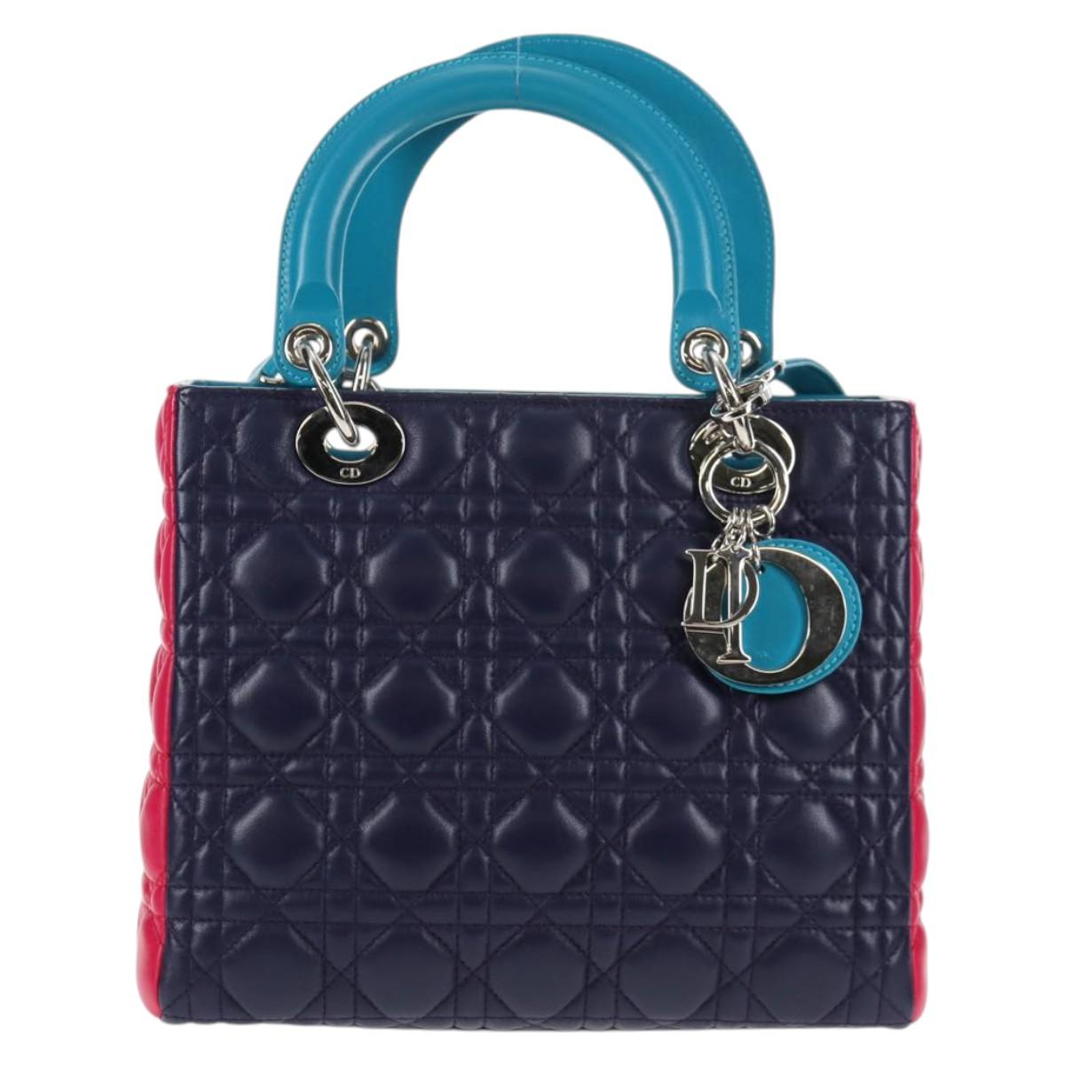 Christian Dior Canage Hand Bag Leather 2way Multicolor Silver Auth 140132SAM