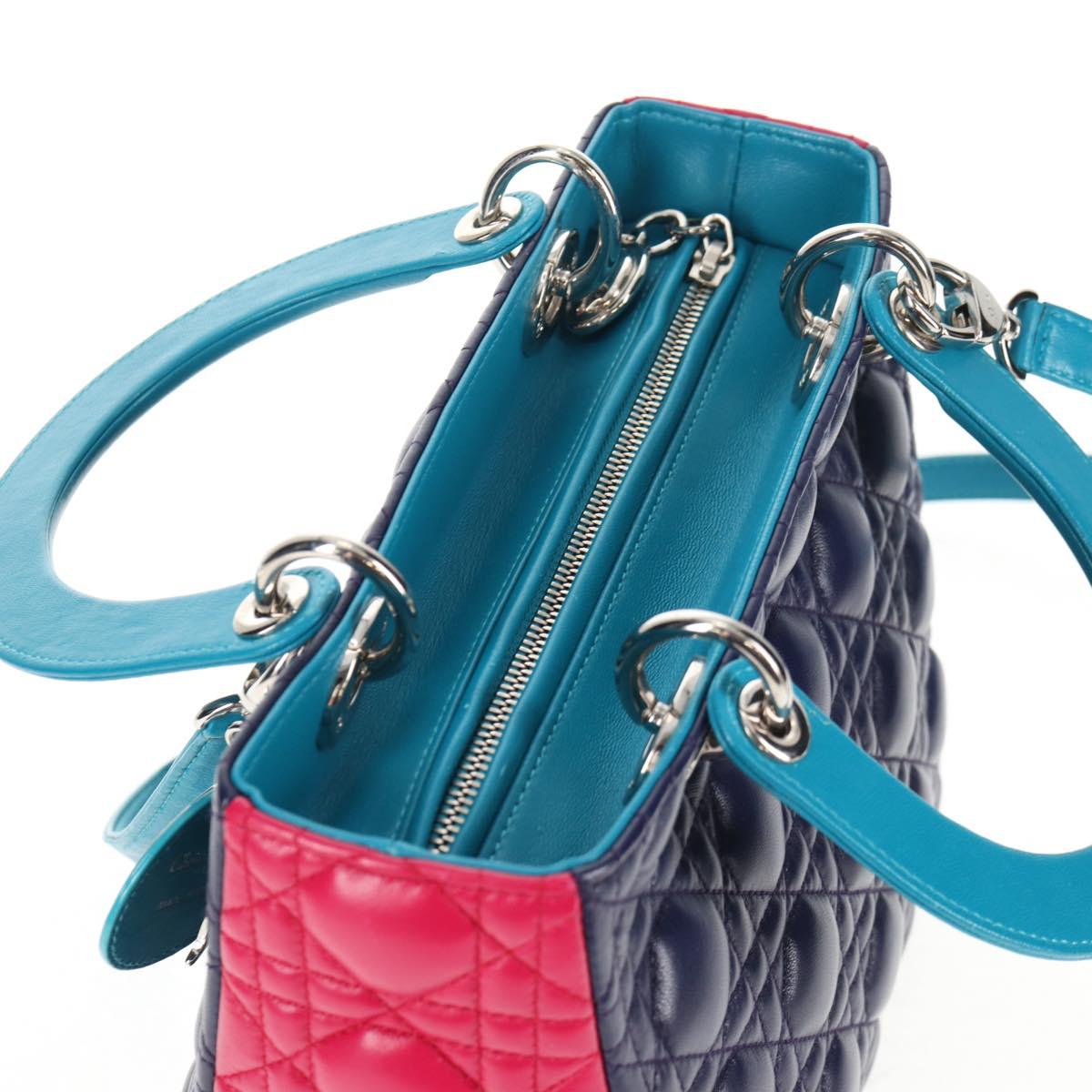 Christian Dior Canage Hand Bag Leather 2way Multicolor Silver Auth 140132M