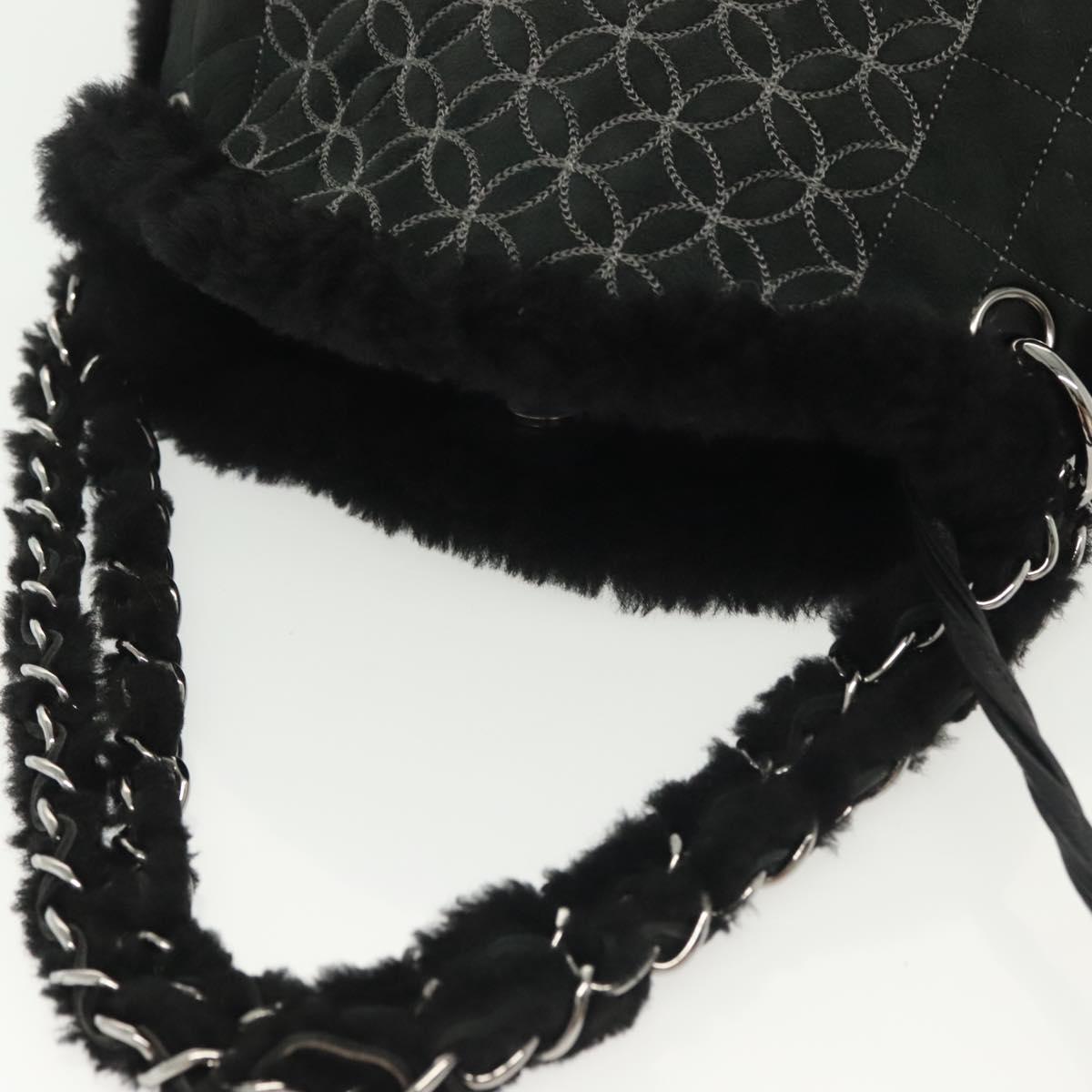 CHANEL Chain Choco Bar Shoulder Bag Mouton Black Silver CC Auth 140140