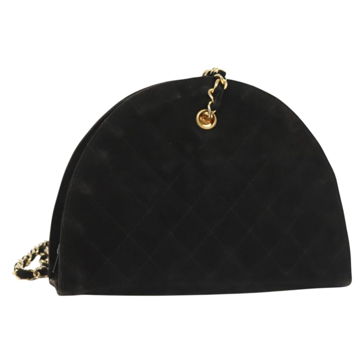 CHANEL Matelasse Chain Shoulder Bag Suede Black Gold CC Auth 140141