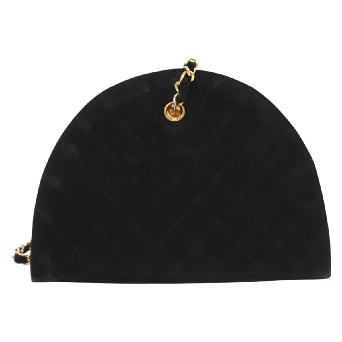 CHANEL Matelasse Chain Shoulder Bag Suede Black Gold CC Auth 140141