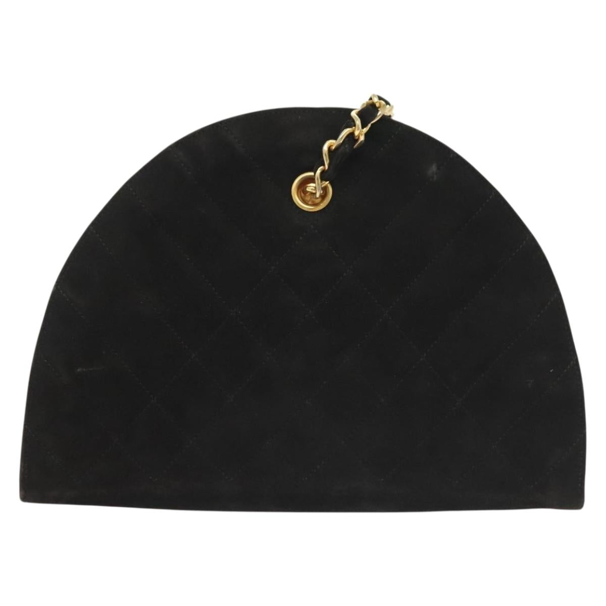 CHANEL Matelasse Chain Shoulder Bag Suede Black Gold CC Auth 140141