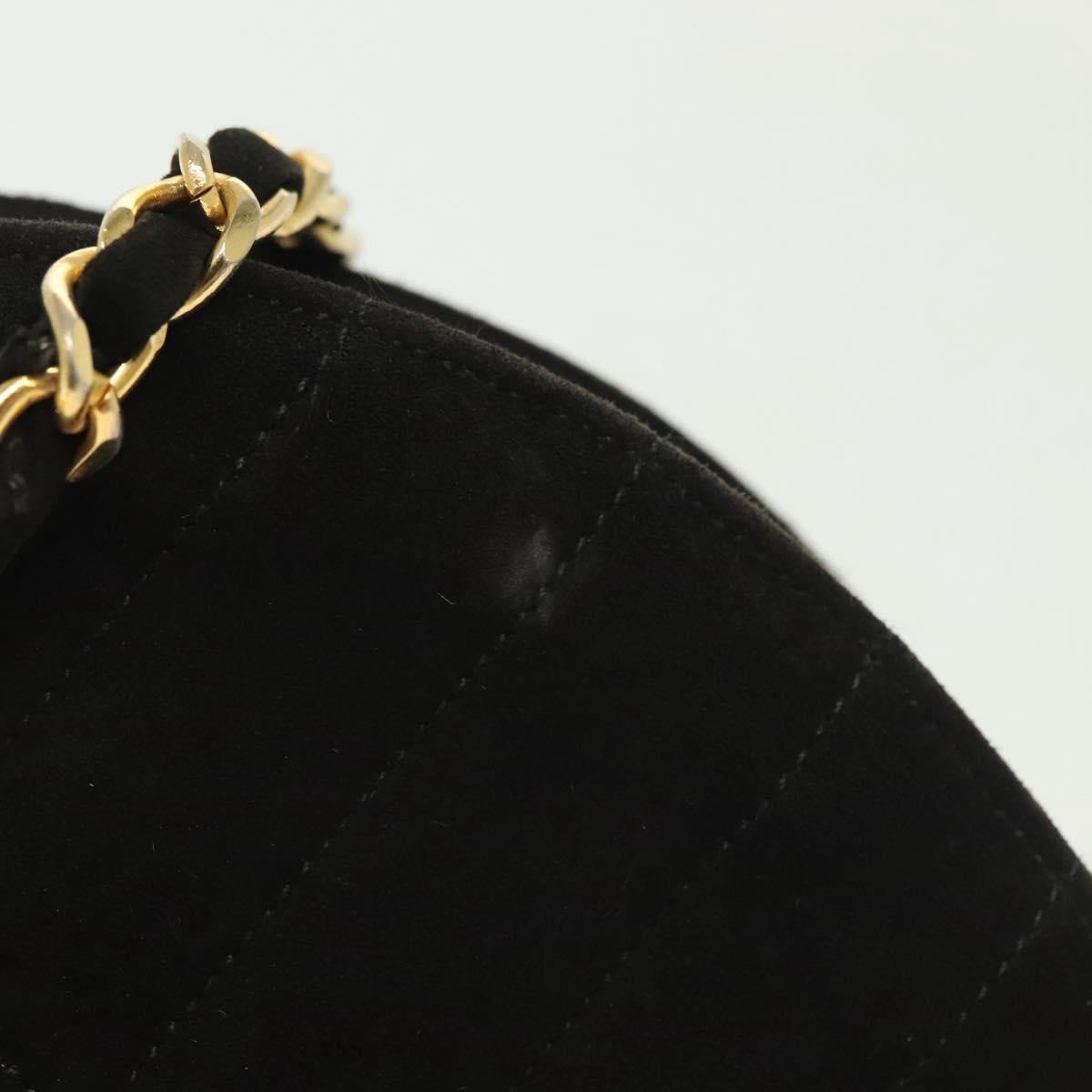 CHANEL Matelasse Chain Shoulder Bag Suede Black Gold CC Auth 140141