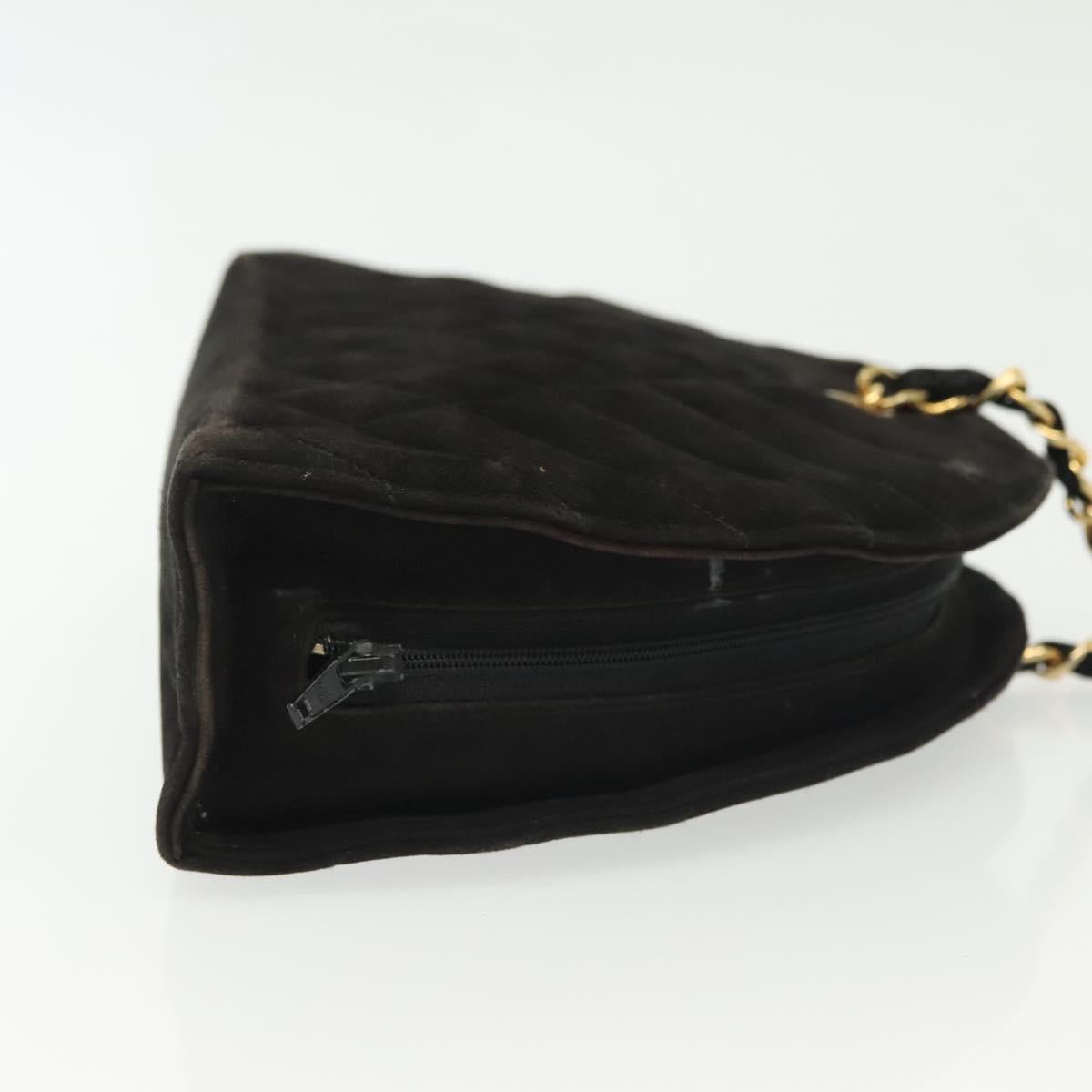 CHANEL Matelasse Chain Shoulder Bag Suede Black Gold CC Auth 140141