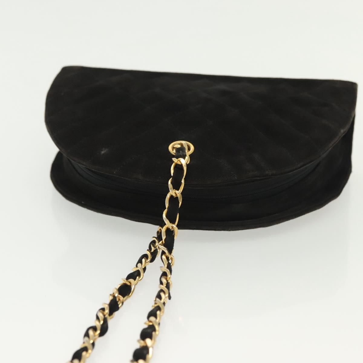 CHANEL Matelasse Chain Shoulder Bag Suede Black Gold CC Auth 140141