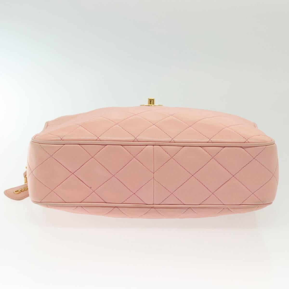 CHANEL Chain Matelasse Shoulder Bag Lamb Skin Pink Gold CC Auth 140142