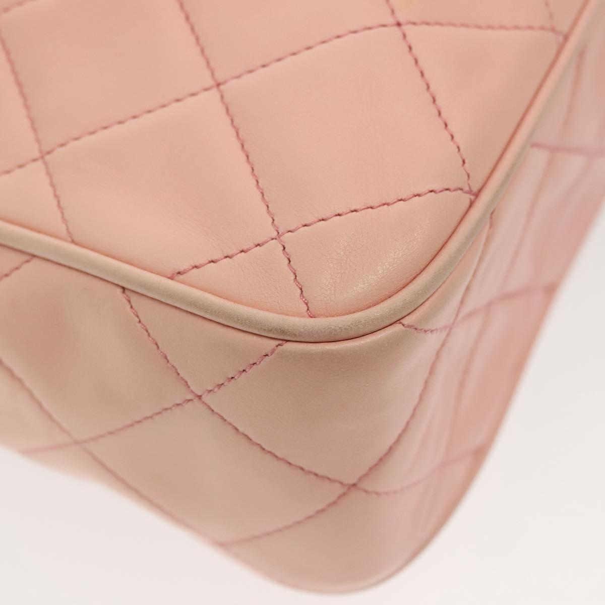 CHANEL Chain Matelasse Shoulder Bag Lamb Skin Pink Gold CC Auth 140142