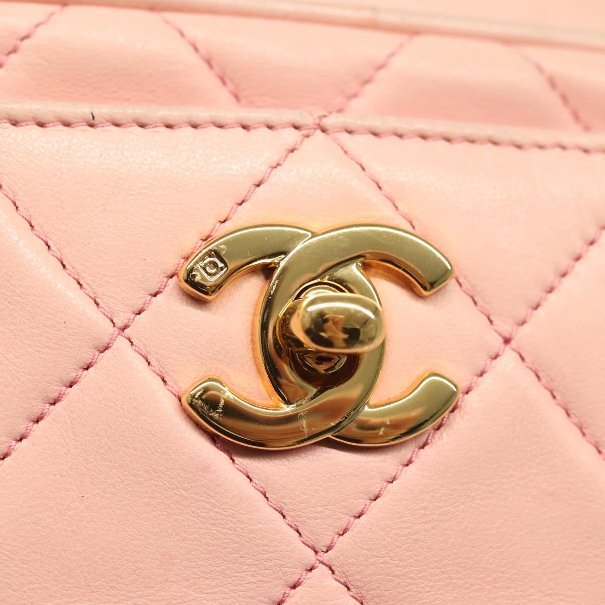 CHANEL Chain Matelasse Shoulder Bag Lamb Skin Pink Gold CC Auth 140142