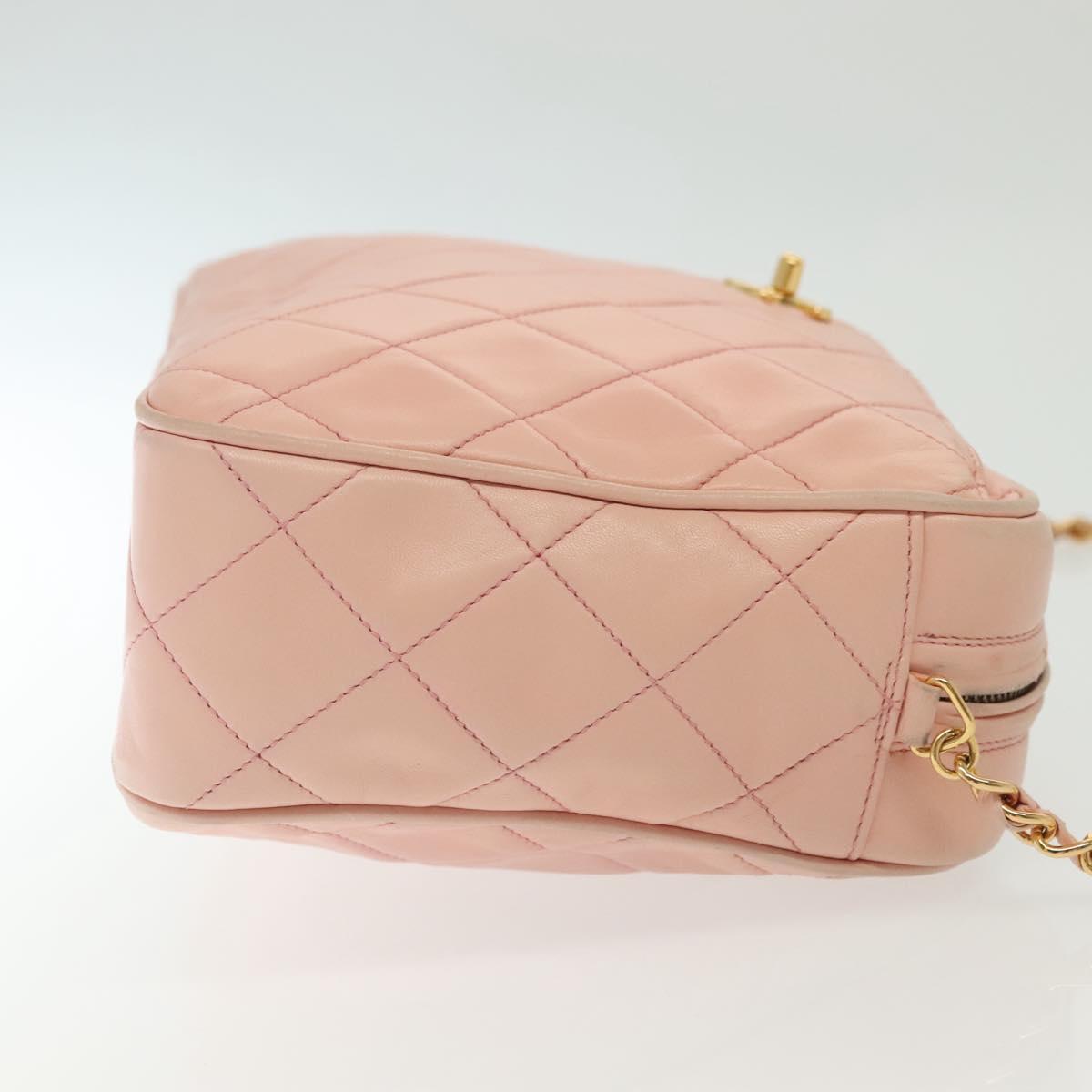 CHANEL Chain Matelasse Shoulder Bag Lamb Skin Pink Gold CC Auth 140142