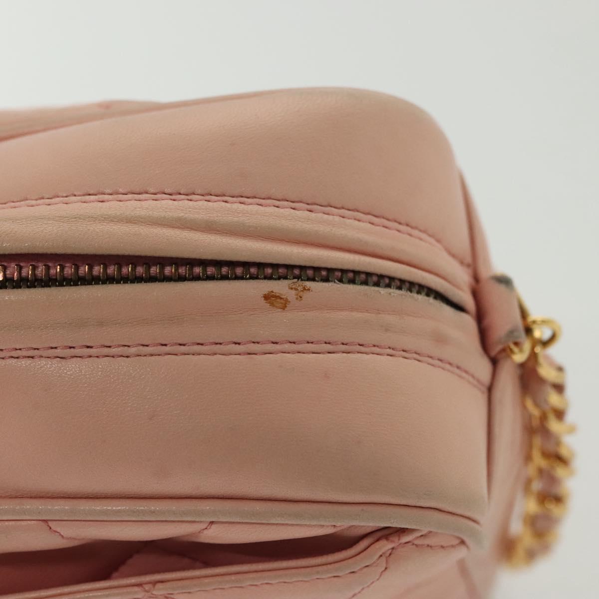CHANEL Chain Matelasse Shoulder Bag Lamb Skin Pink Gold CC Auth 140142