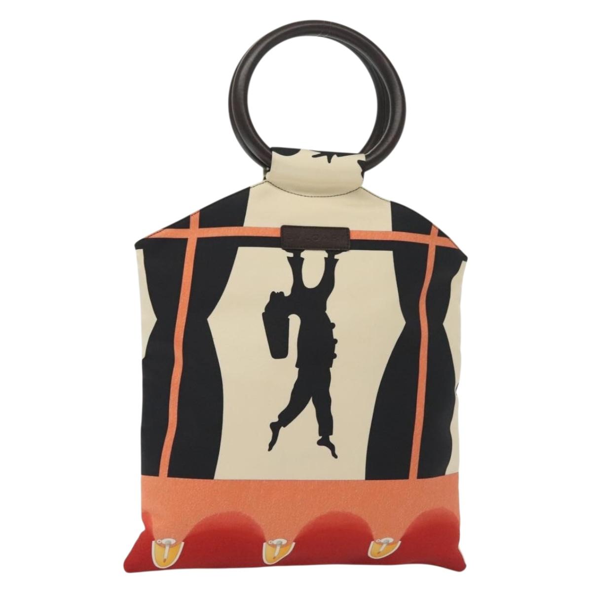 BVLGARI Hand Bag Canvas Ivory Auth 140144