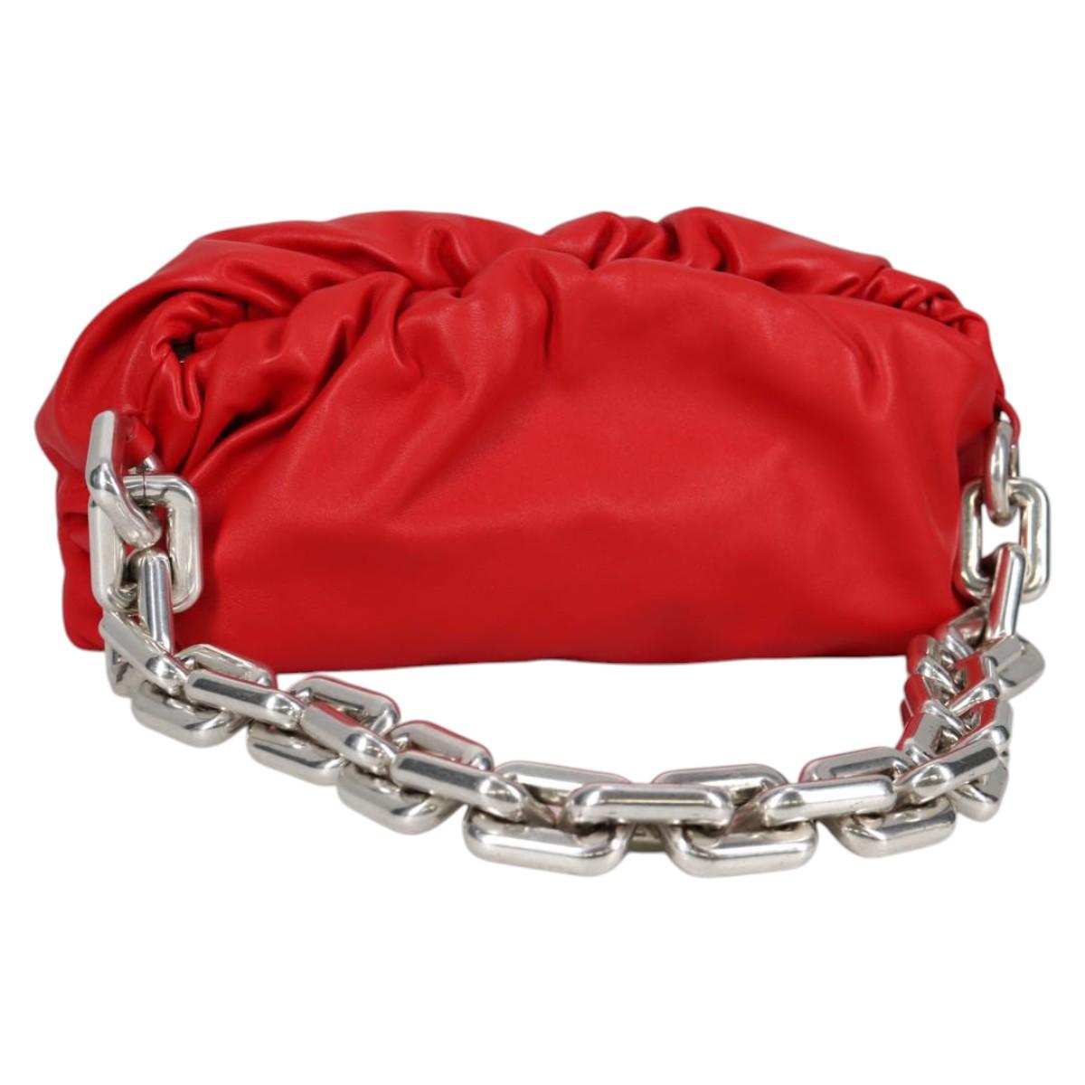 BOTTEGA VENETA Chain Shoulder Bag Leather Red Auth 140157V