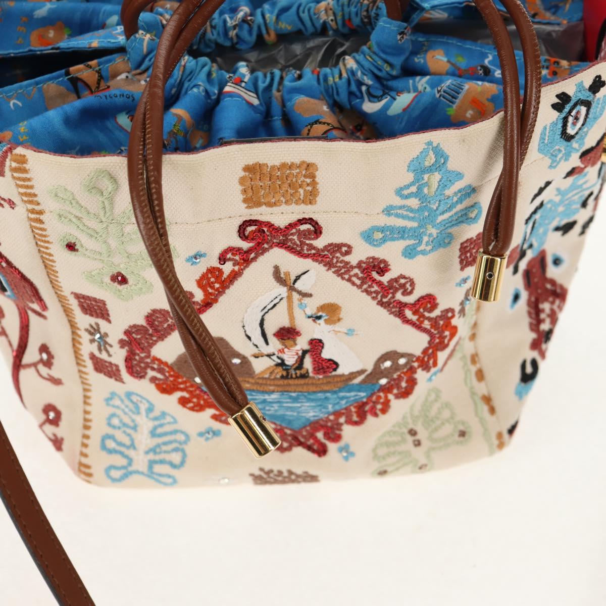 Christian Louboutin Shoulder Bag Canvas 2way Beige Gold Auth 140158V