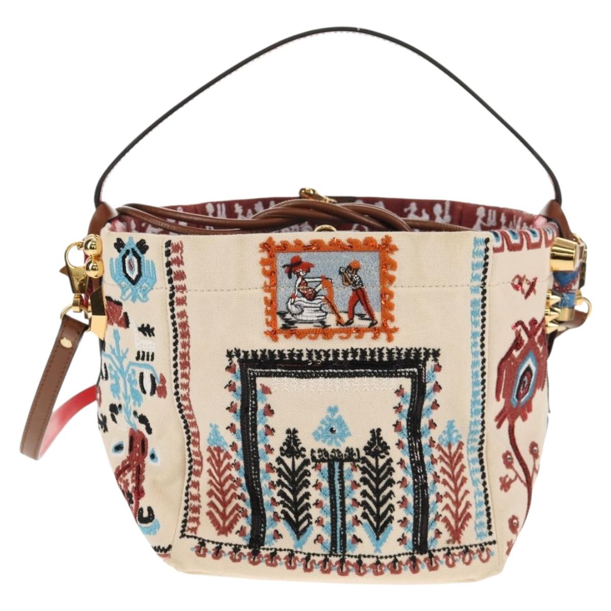 Christian Louboutin Shoulder Bag Canvas 2way Beige Gold Auth 140158V