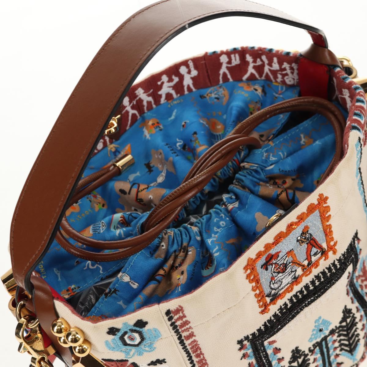 Christian Louboutin Shoulder Bag Canvas 2way Beige Gold Auth 140158V