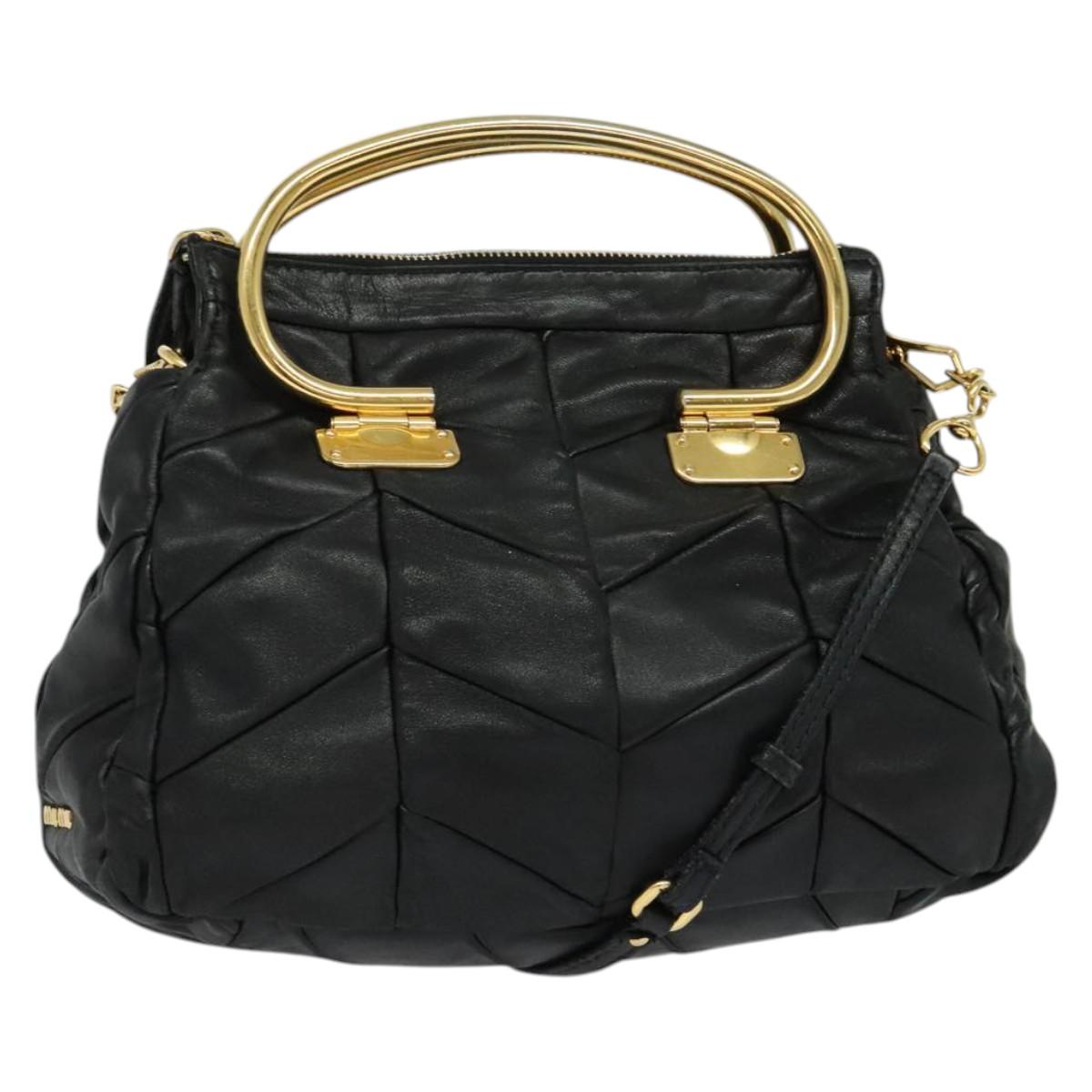 Miu Miu Hand Bag Leather 2way Black Gold Auth 140159