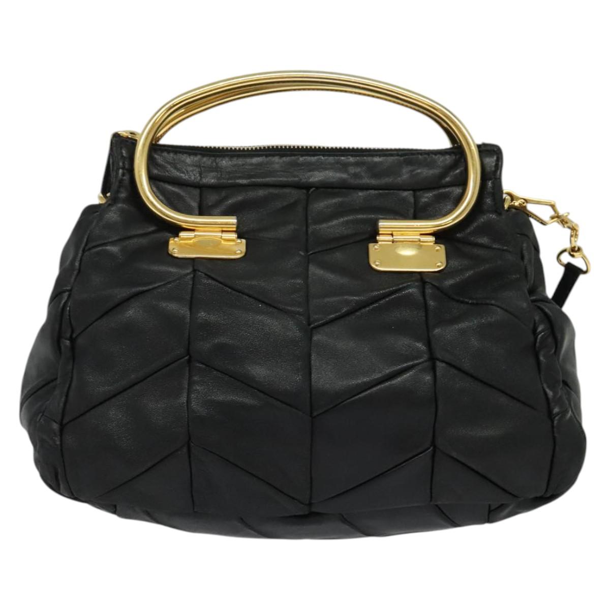 Miu Miu Hand Bag Leather 2way Black Gold Auth 140159