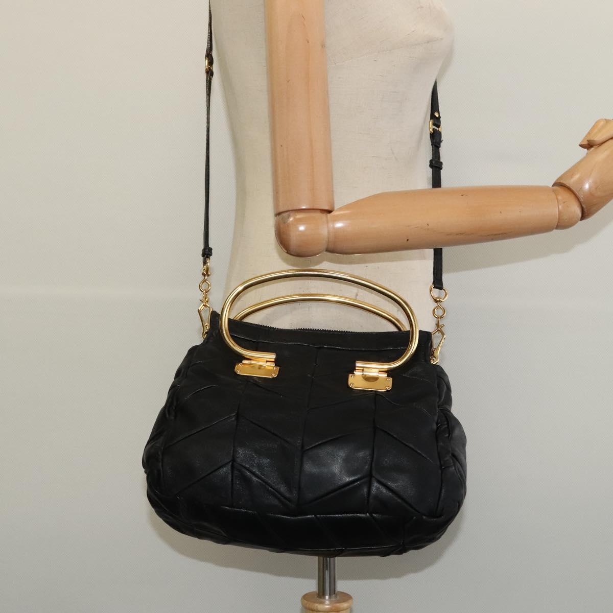 Miu Miu Hand Bag Leather 2way Black Gold Auth 140159