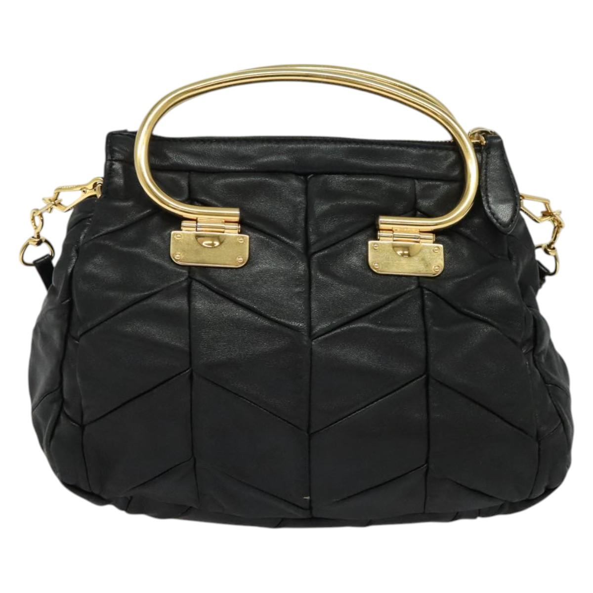 Miu Miu Hand Bag Leather 2way Black Gold Auth 140159