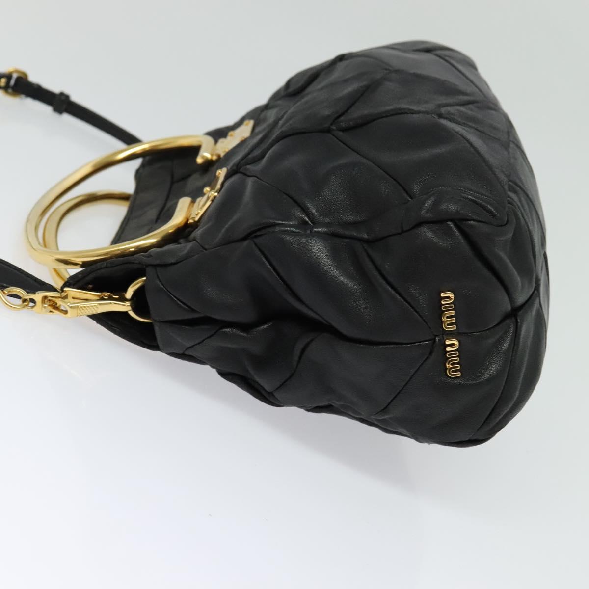 Miu Miu Hand Bag Leather 2way Black Gold Auth 140159