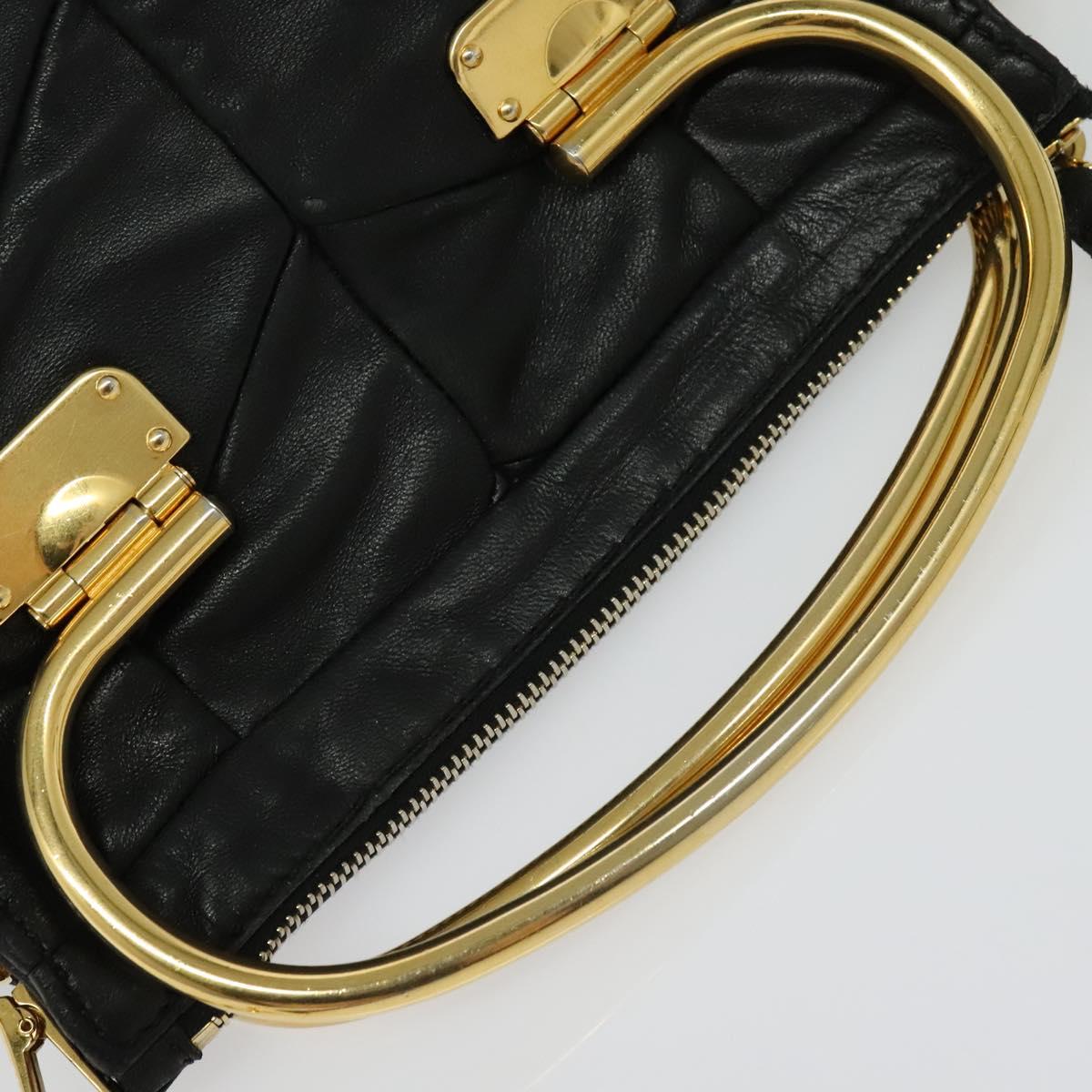 Miu Miu Hand Bag Leather 2way Black Gold Auth 140159