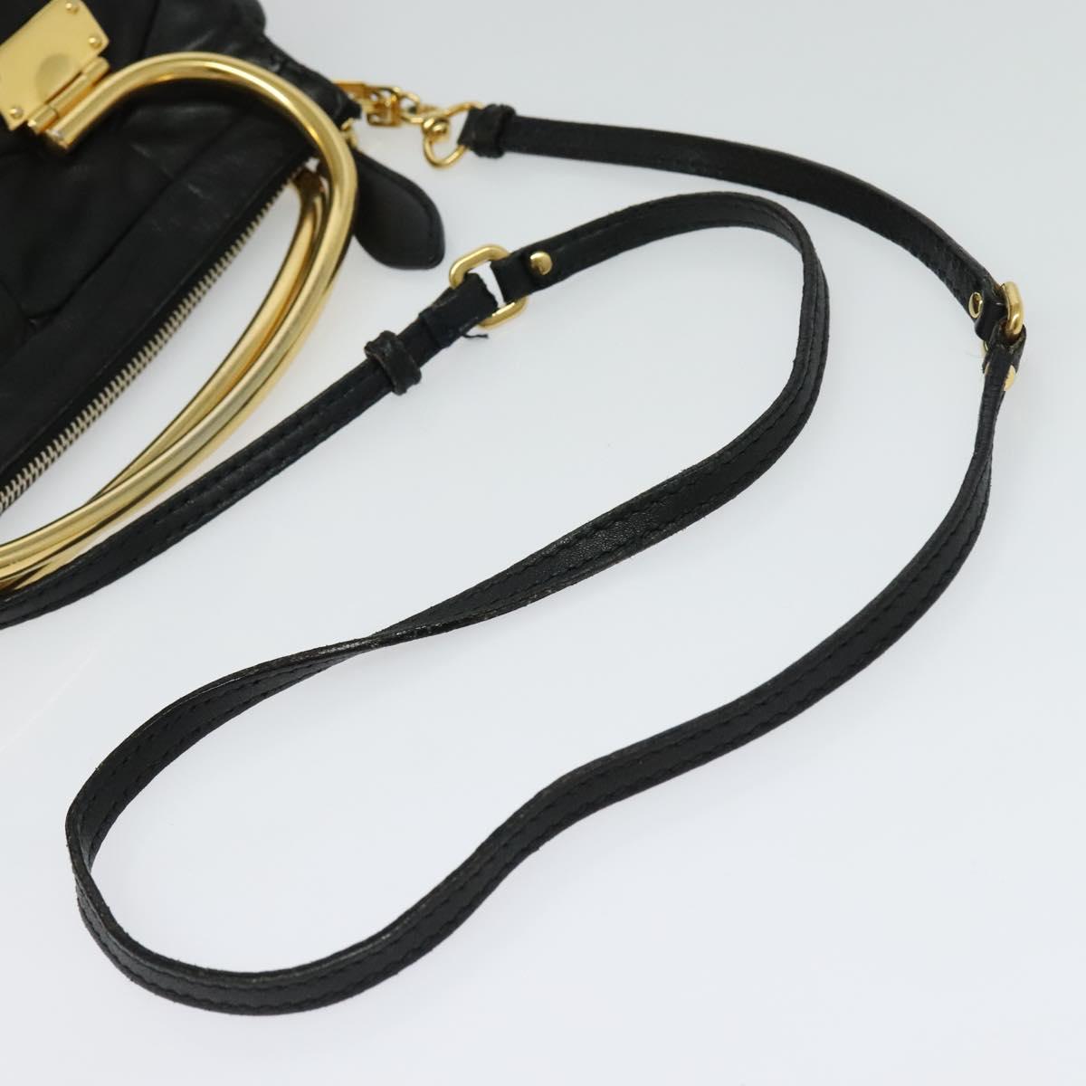 Miu Miu Hand Bag Leather 2way Black Gold Auth 140159
