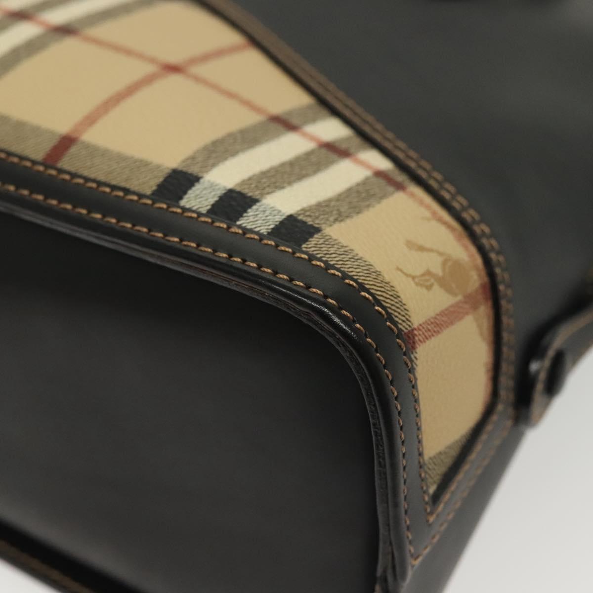 Burberrys Nova Check Hand Bag PVC Leather Black Beige Auth 140160