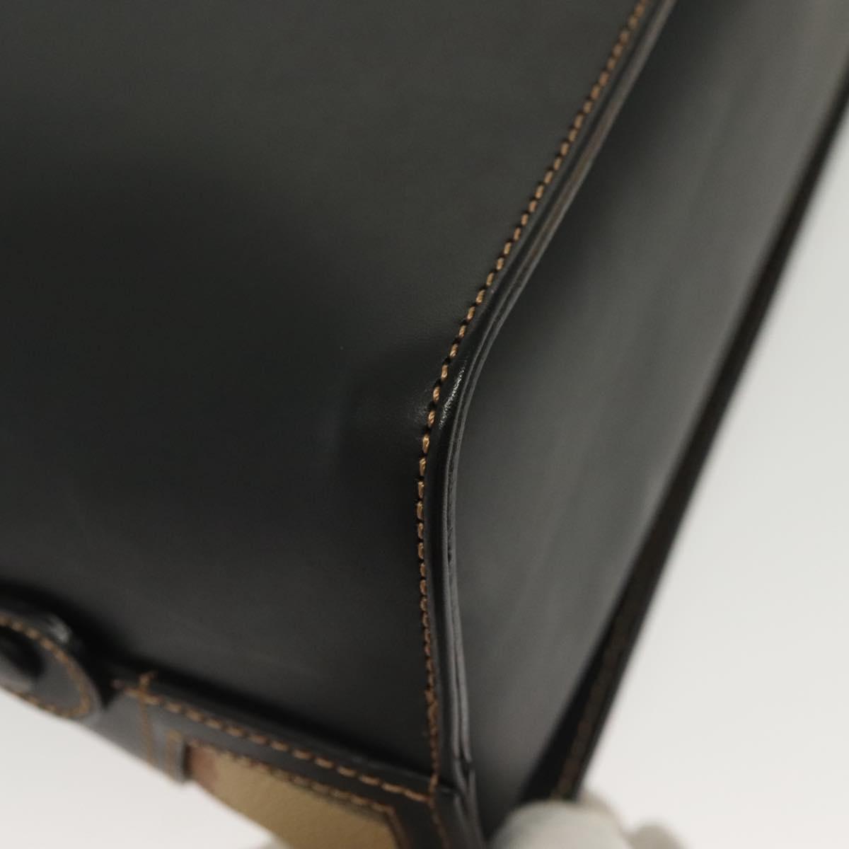 Burberrys Nova Check Hand Bag PVC Leather Black Beige Auth 140160