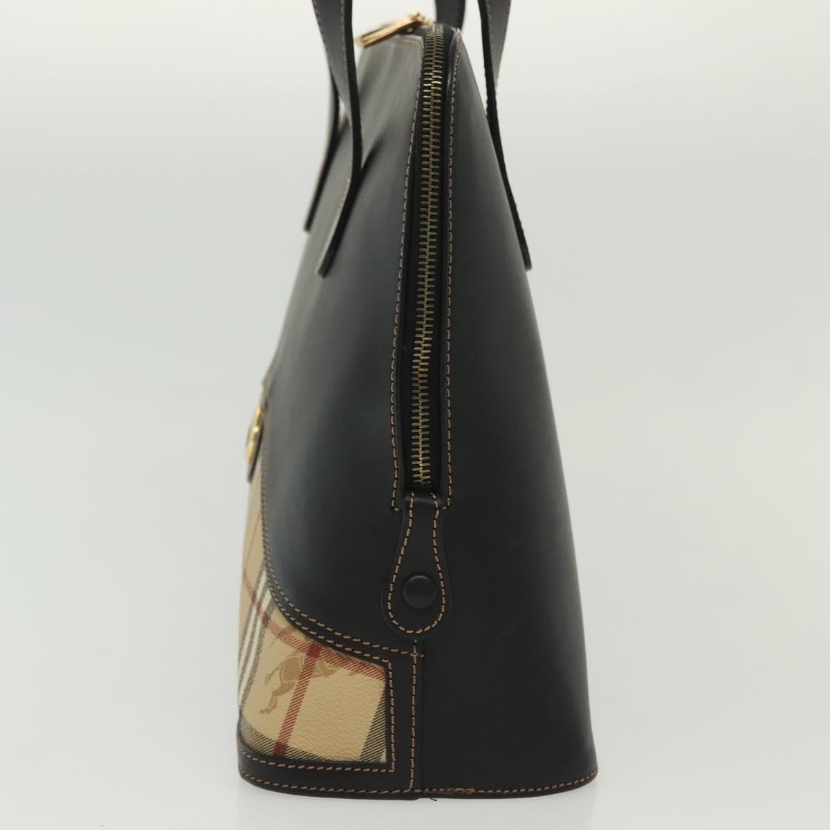 Burberrys Nova Check Hand Bag PVC Leather Black Beige Auth 140160