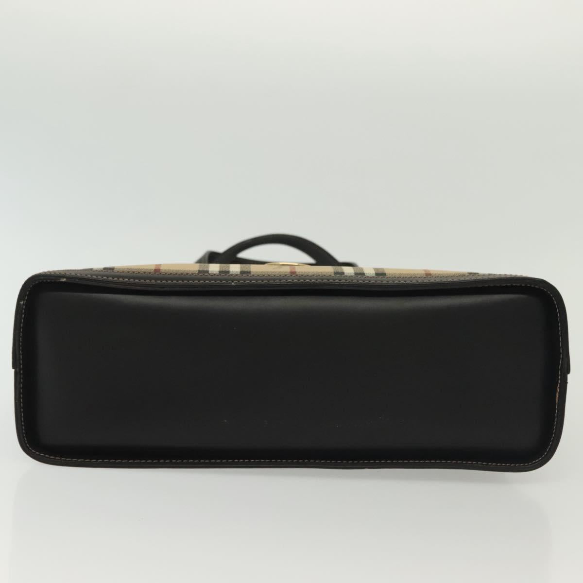 Burberrys Nova Check Hand Bag PVC Leather Black Beige Auth 140160