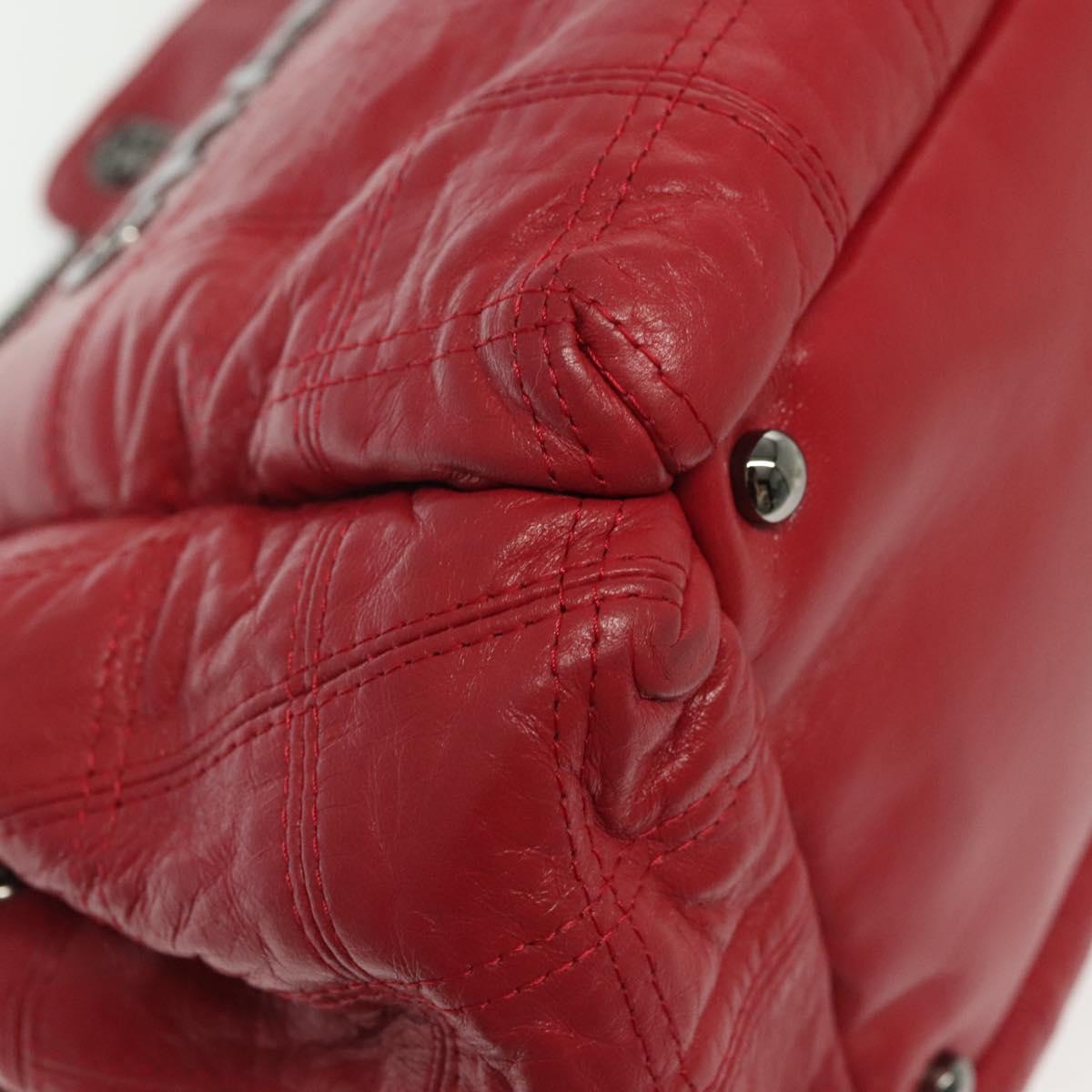 CHANEL Choco Bar Chain Shoulder Bag Lamb Skin Red Silver CC Auth 140162