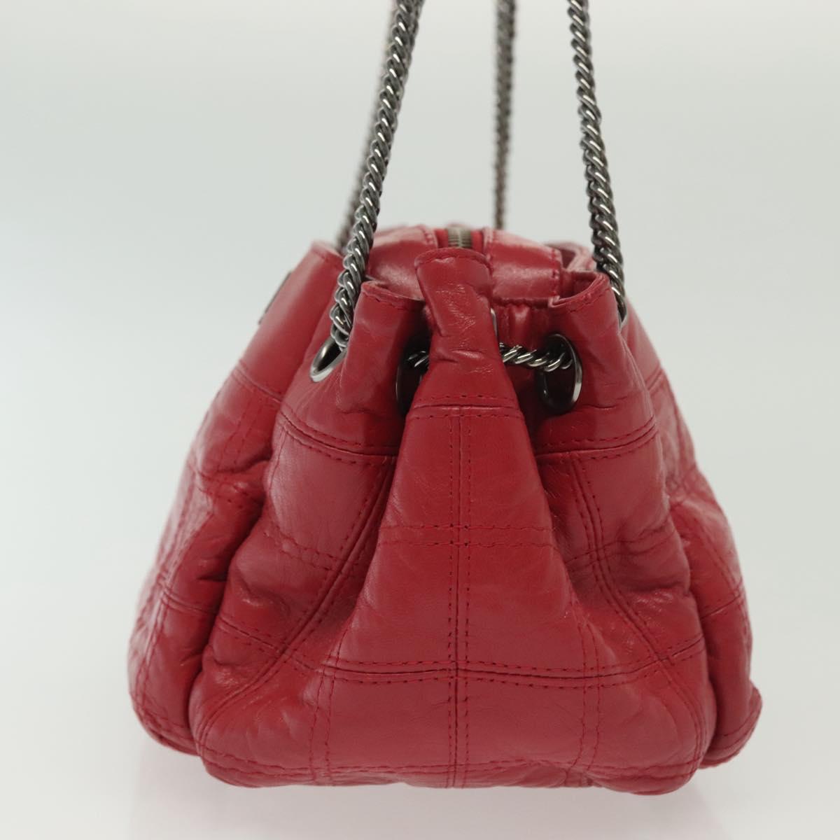CHANEL Choco Bar Chain Shoulder Bag Lamb Skin Red Silver CC Auth 140162