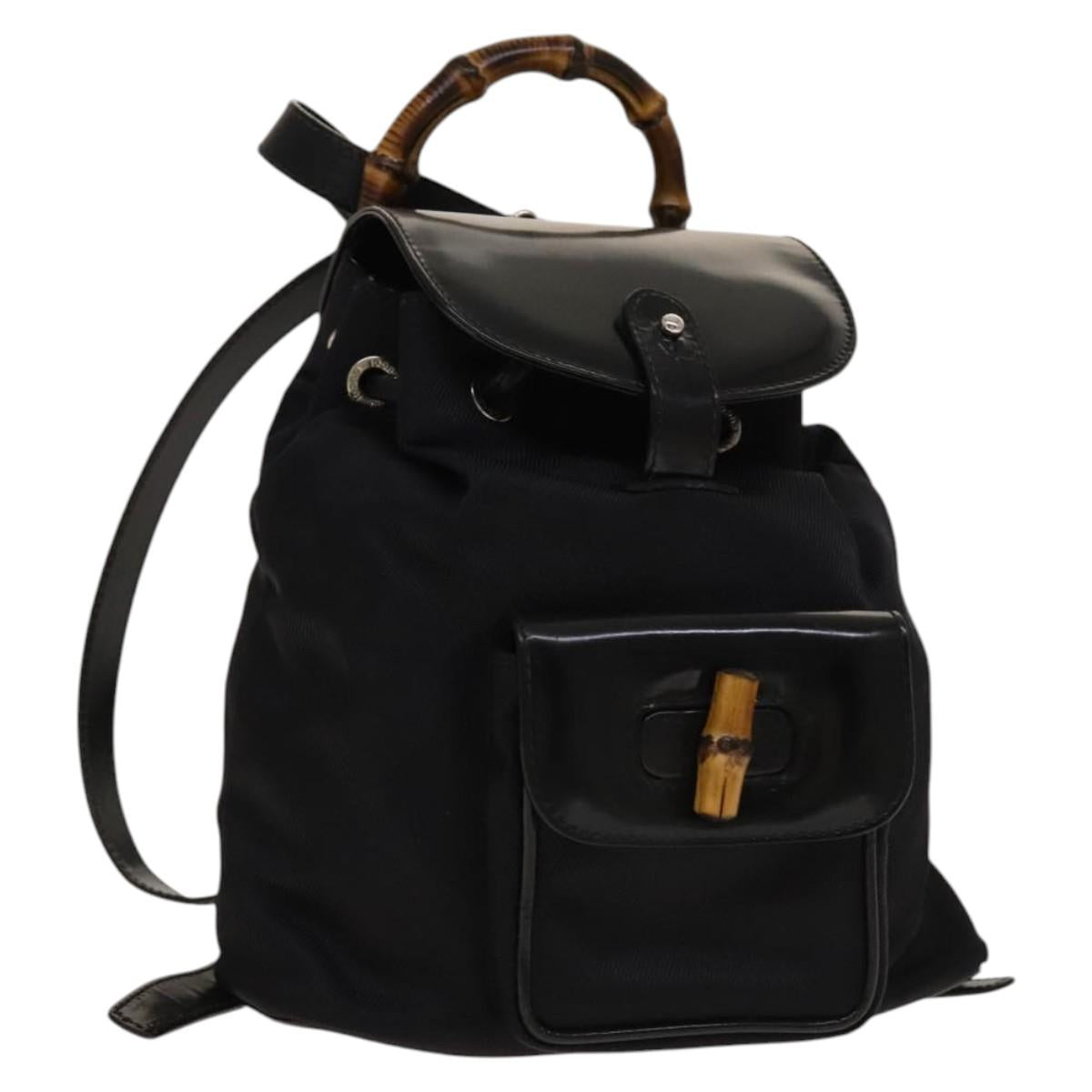 GUCCI Bamboo Backpack Canvas Black Silver 003 1998 0030 Auth 140163