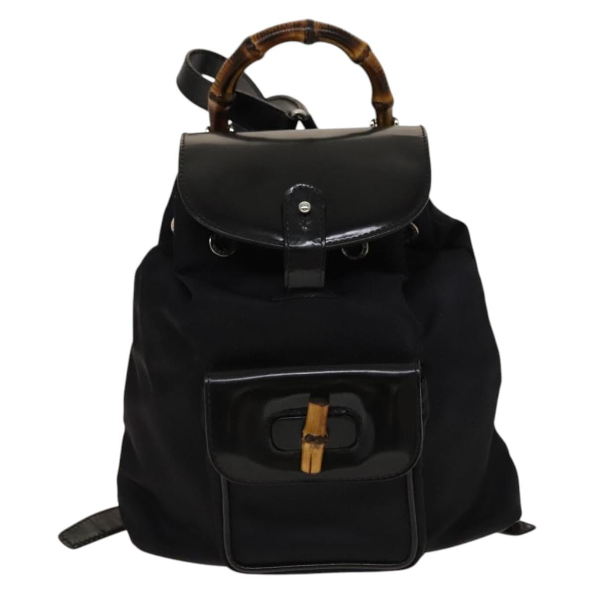 GUCCI Bamboo Backpack Canvas Black Silver 003 1998 0030 Auth 140163