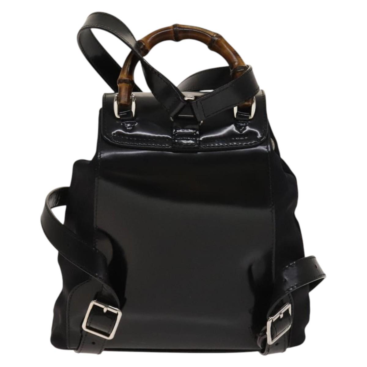 GUCCI Bamboo Backpack Canvas Black Silver 003 1998 0030 Auth 140163