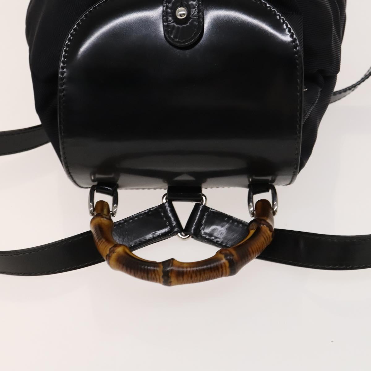 GUCCI Bamboo Backpack Canvas Black Silver 003 1998 0030 Auth 140163