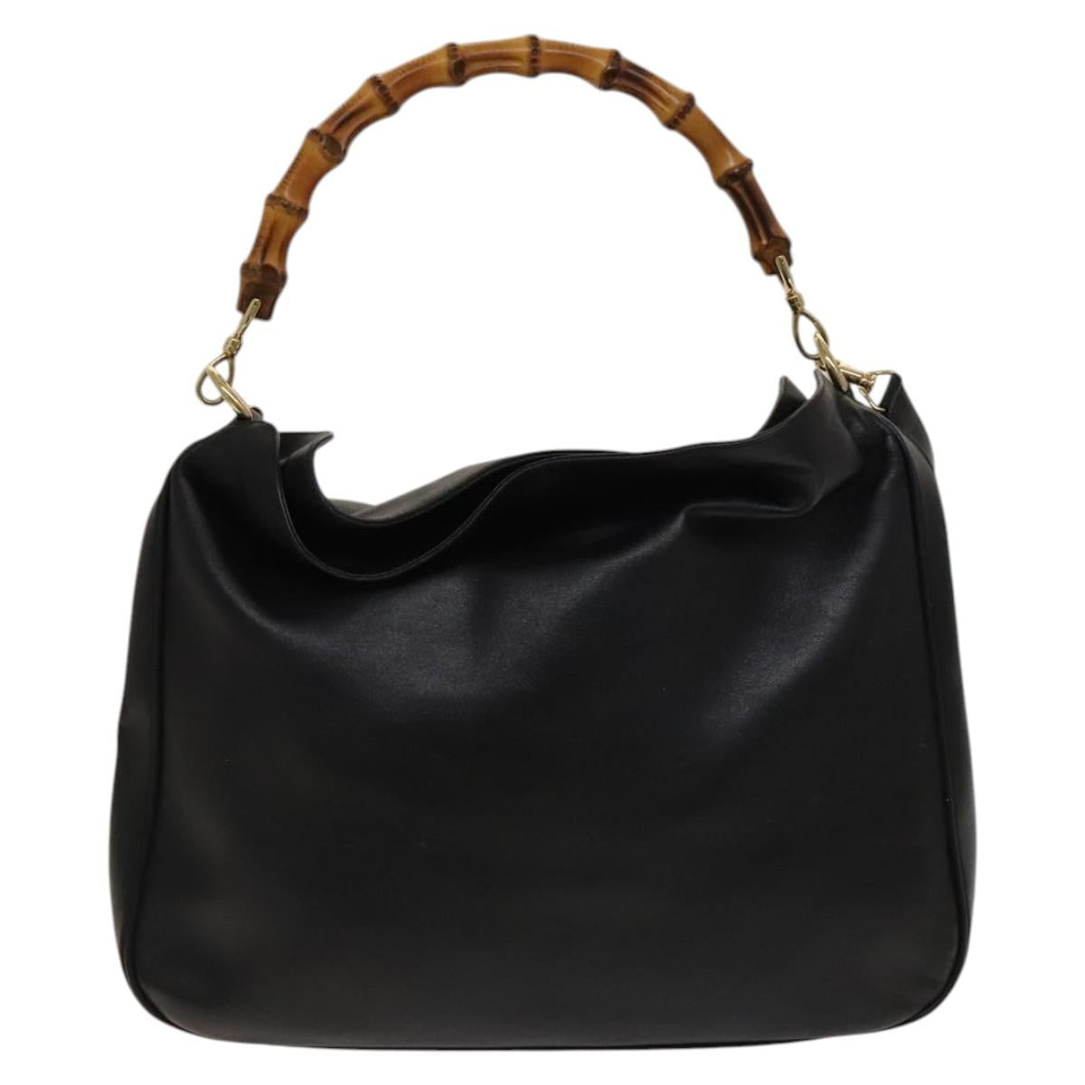 GUCCI Bamboo Shoulder Bag Leather 2way Black Gold 001 3444 1577 Auth 140164
