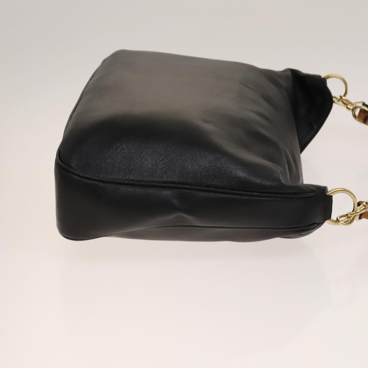 GUCCI Bamboo Shoulder Bag Leather 2way Black Gold 001 3444 1577 Auth 140164